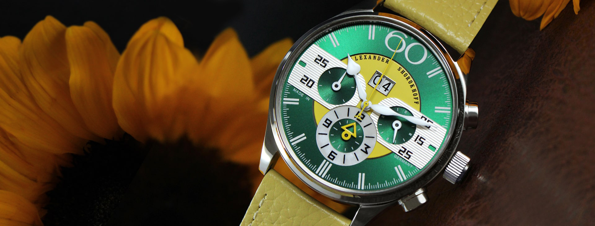 Modeuhren -Modeuhren banner big date chrono gruen min1